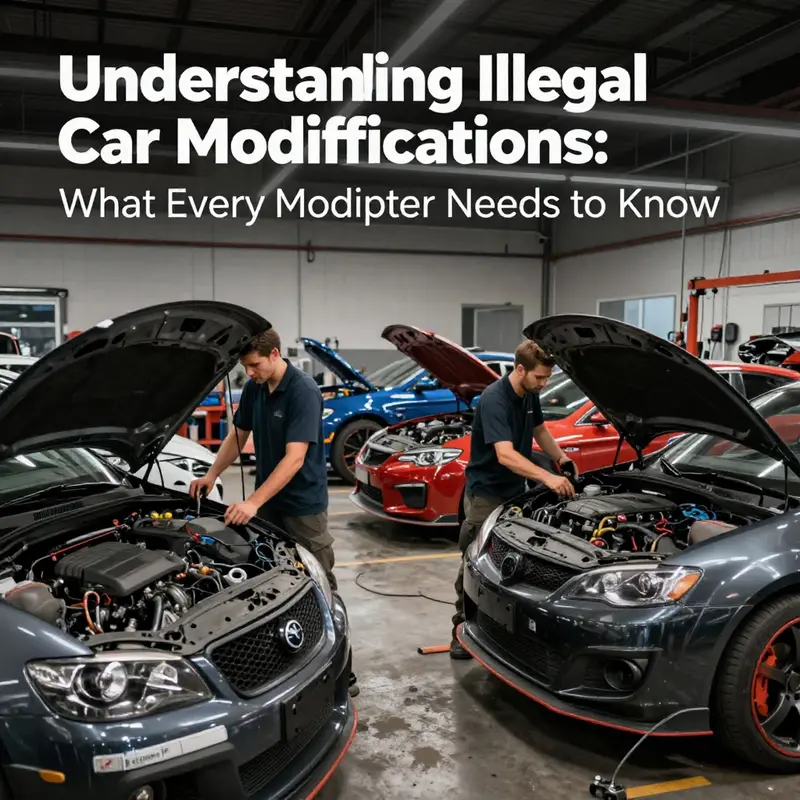 An active automotive workshop filled with mechanics and enthusiasts engaged in various car modifications, illustrating the vibrant community of modifiers.