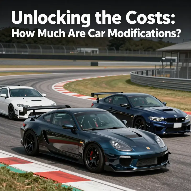 A lineup of high-performance modified cars racing on a track, illustrating the excitement of car customization.