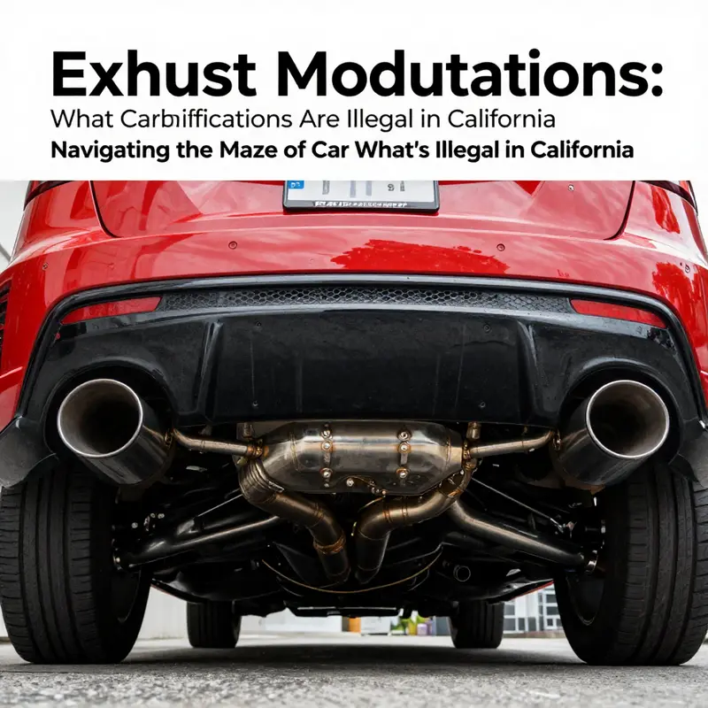 This image highlights essential parts of exhaust systems that can be modified, while indicating compliance with sound regulations.