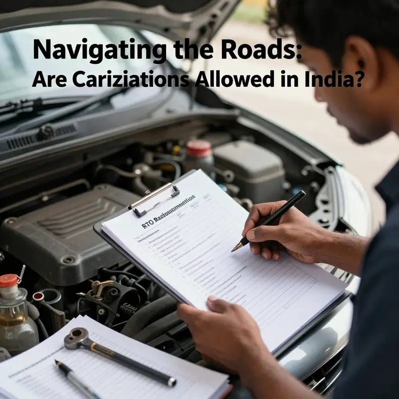 A car inspector checks a modified vehicle, highlighting the importance of compliance with Indian regulations.