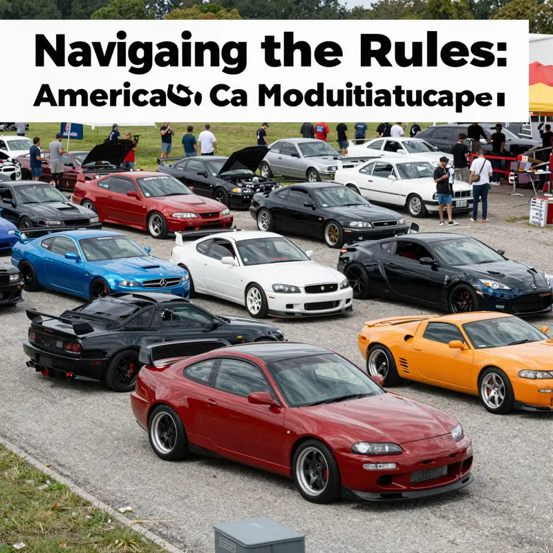 A colorful gathering of car enthusiasts showcasing their modified vehicles.
