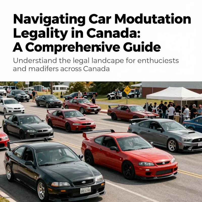 A lively scene of car enthusiasts admiring and showcasing their modified vehicles, reflecting Canada's car modification community.