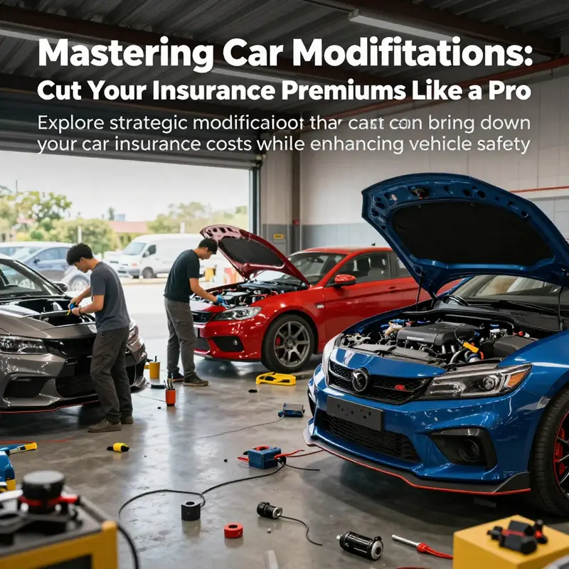 A group of car modifiers collaborating on different vehicle modifications in a garage.