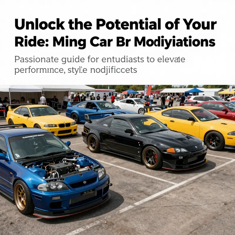 A scene of modified cars showcased at a car event, emphasizing the creativity in car modifications.