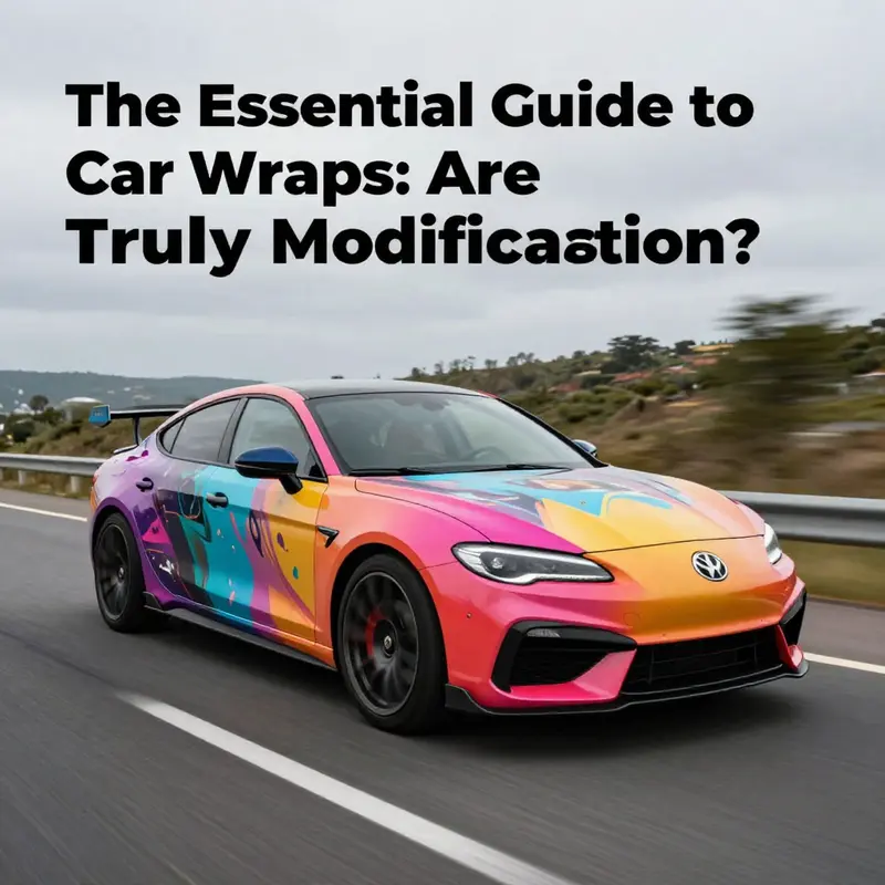 A dynamic image of a wrapped car cruising on a scenic road, illustrating the world of car modifications.