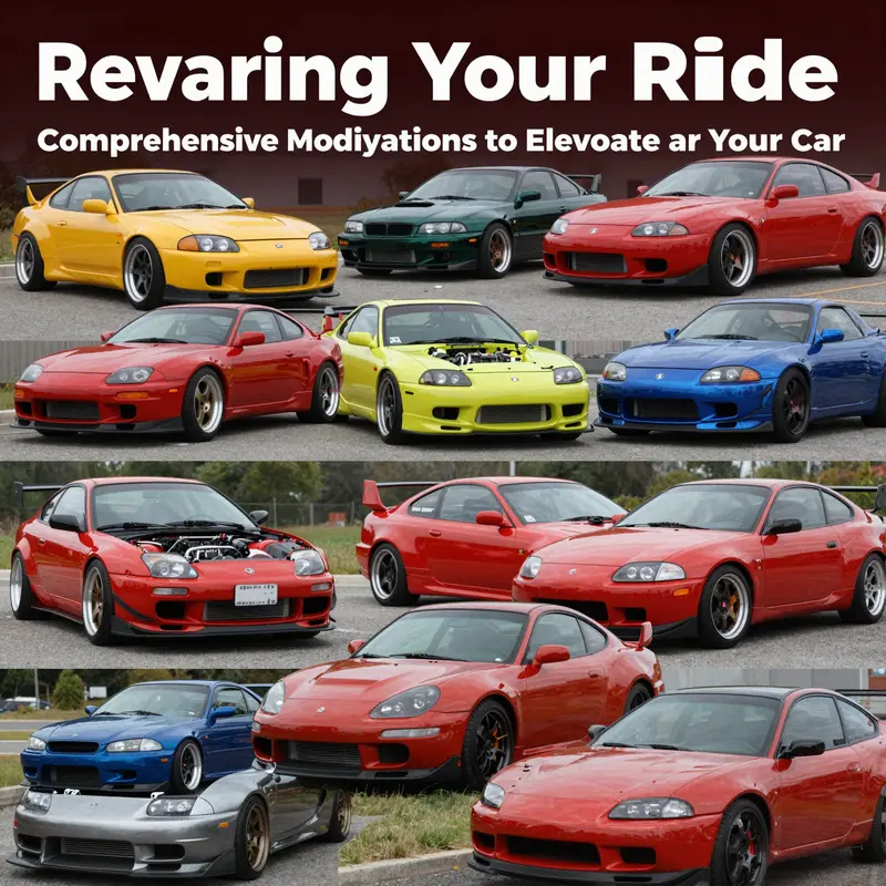 A collection of beautifully modified cars displaying various performance and aesthetic upgrades.
