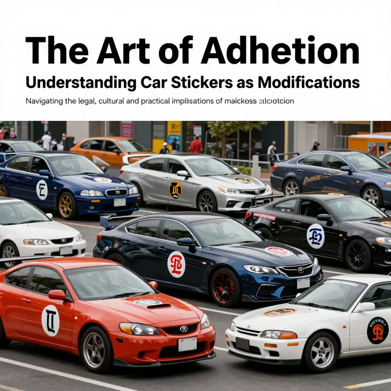 A dynamic collection of modified cars featuring diverse sticker designs, symbolizing the multifaceted nature of car modification culture.