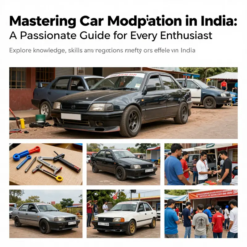 A collage that includes a modified car, tools, students in a workshop, and a car meet, depicting various aspects of the car modification experience.