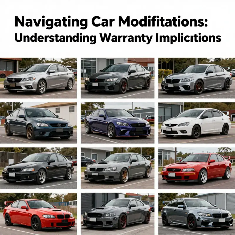 A dynamic collage depicting various modified automobiles, emphasizing the vibrant world of car modifications and their warranty implications.