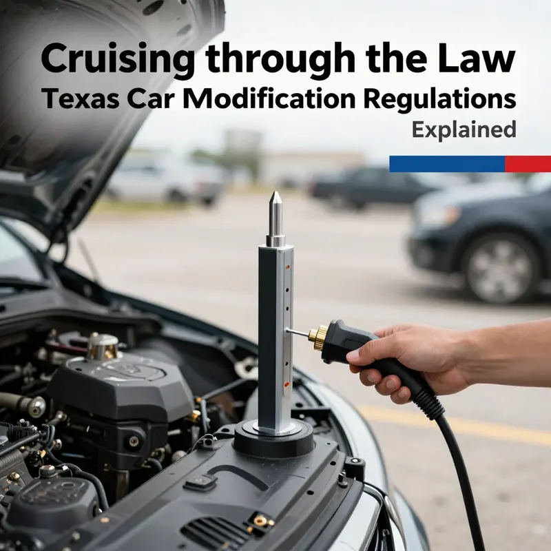 An overview image depicting the lively environment of a car modification workshop in Texas.