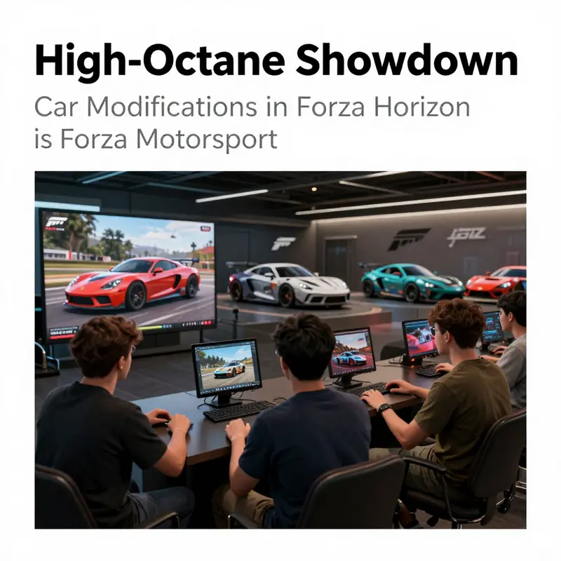 Visual comparison of car modification options in Forza Horizon and Forza Motorsport.