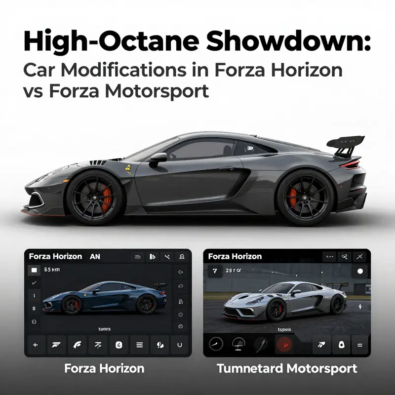Visual comparison of car modification options in Forza Horizon and Forza Motorsport.