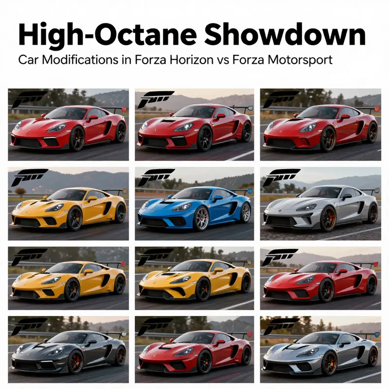 Visual comparison of car modification options in Forza Horizon and Forza Motorsport.