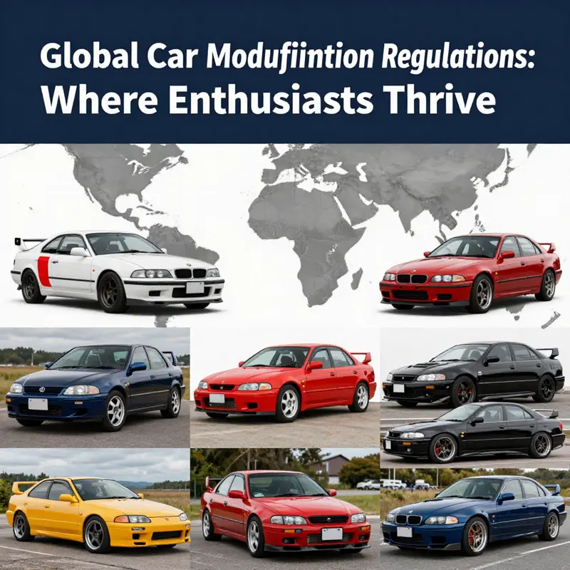 A vibrant representation of Japan’s car modification culture with street displays of customized vehicles.