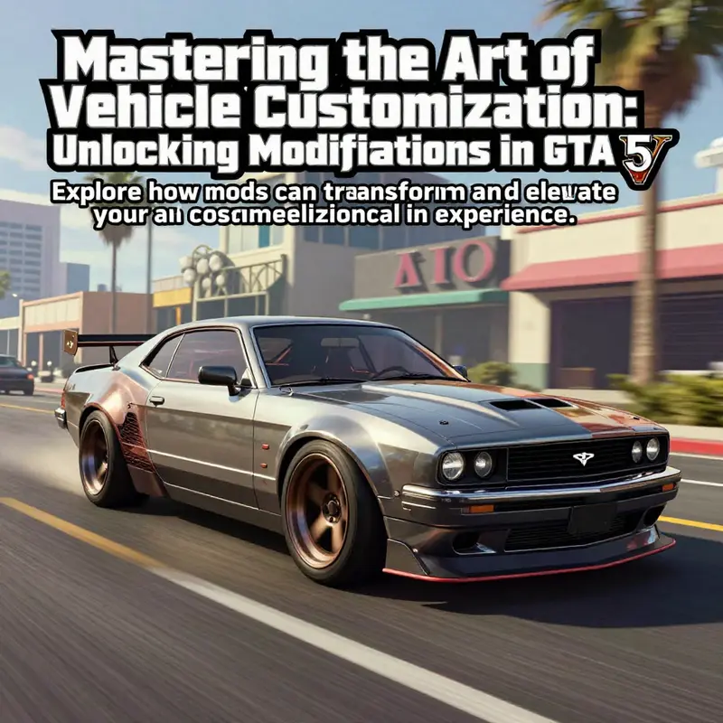 A vibrant depiction of a modified car speeding through GTA 5's Los Santos streets, capturing the essence of automotive customization.