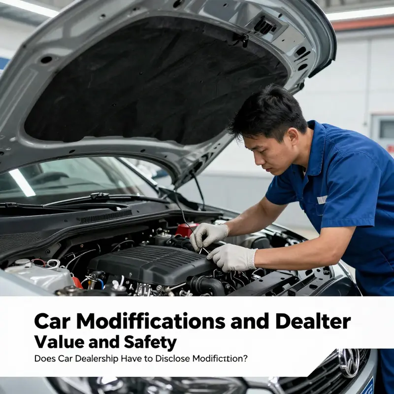 An enthusiast analyzing vehicle modifications at a dealership to understand their disclosure requirements.