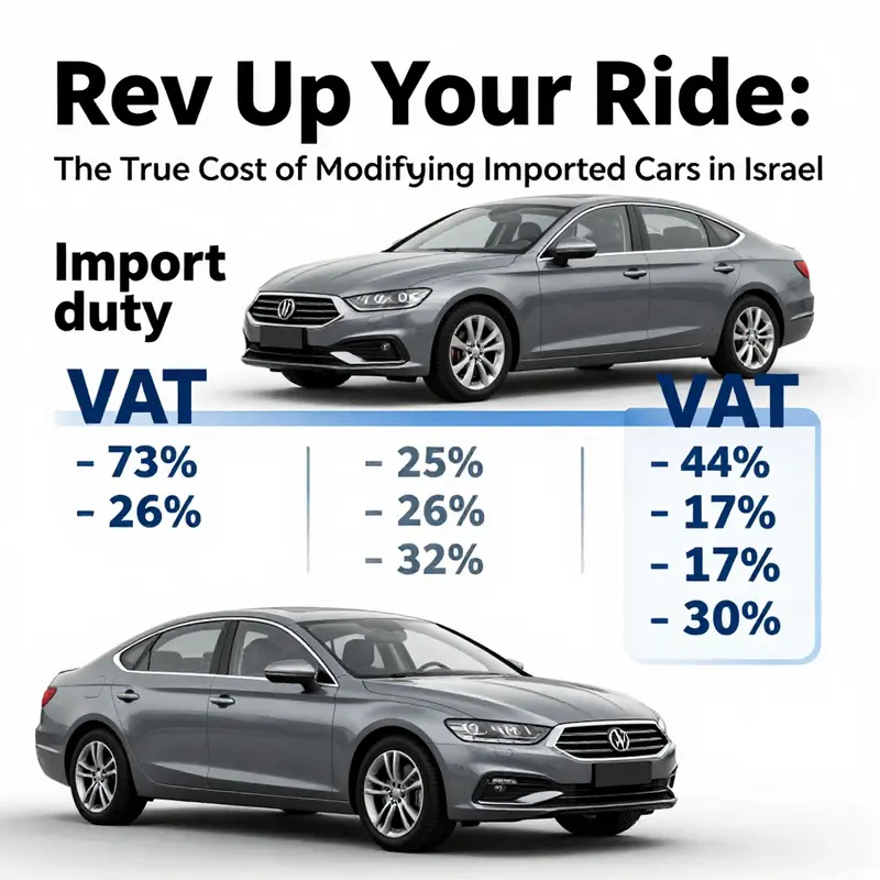 Visual breakdown of Import Duty and VAT costs for car modifiers in Israel.