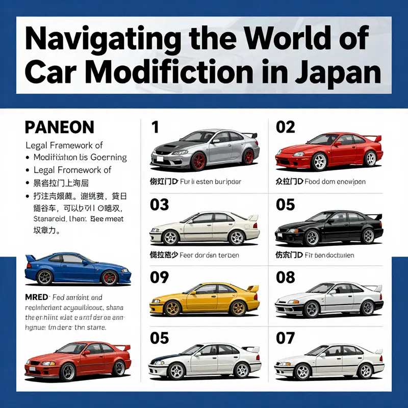 An infographic illustrating the legal framework surrounding car modifications in Japan.