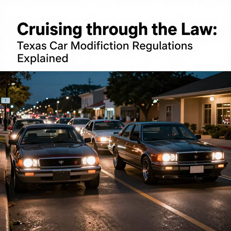 An overview image depicting the lively environment of a car modification workshop in Texas.