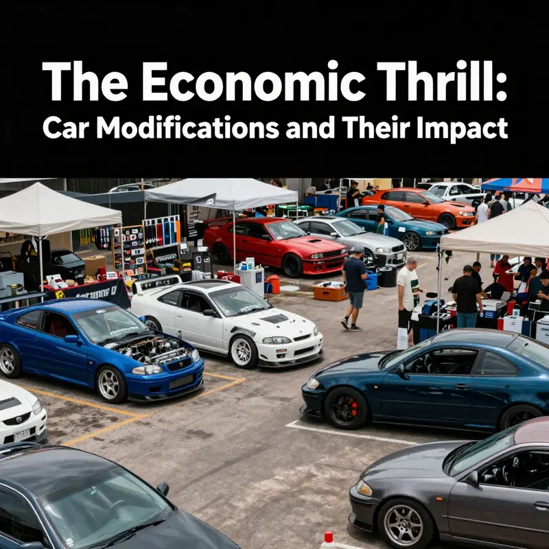 A vibrant marketplace illustrating the growth of the car modification industry and its economic influence.