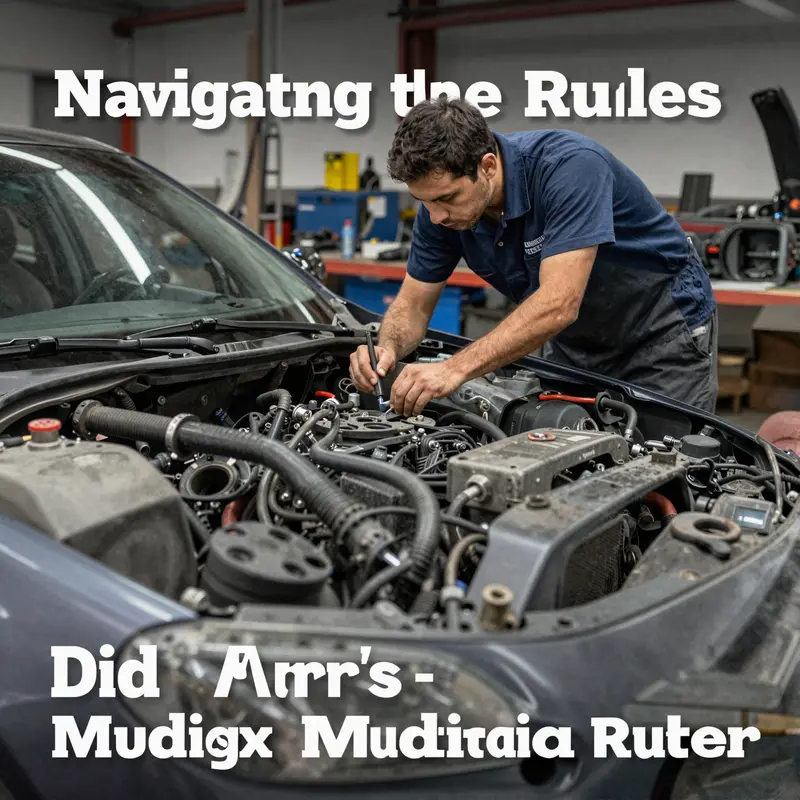 Different aspects of car modifications framed by regulatory signs.