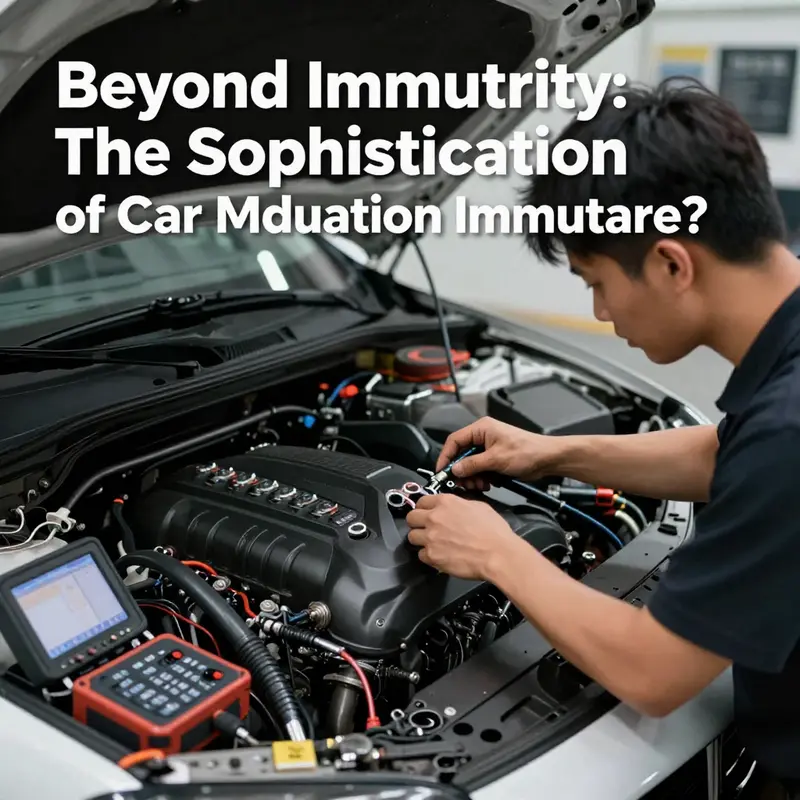 An expert mechanic using advanced tools to optimize car performance, illustrating the technological sophistication involved in car modifications.