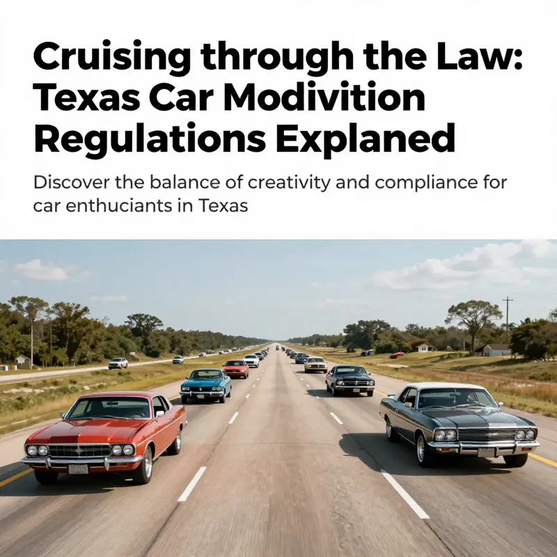 A panoramic view of modified cars driving along a Texas highway, showcasing the freedom of car culture.