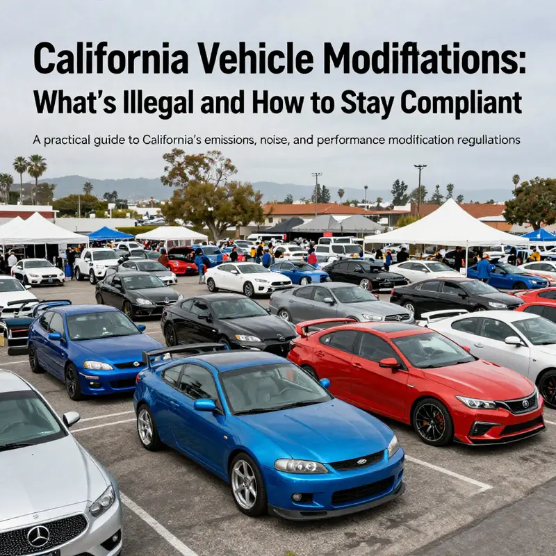 A diverse lineup of modified cars highlighting CARB compliance and environmental responsibility.