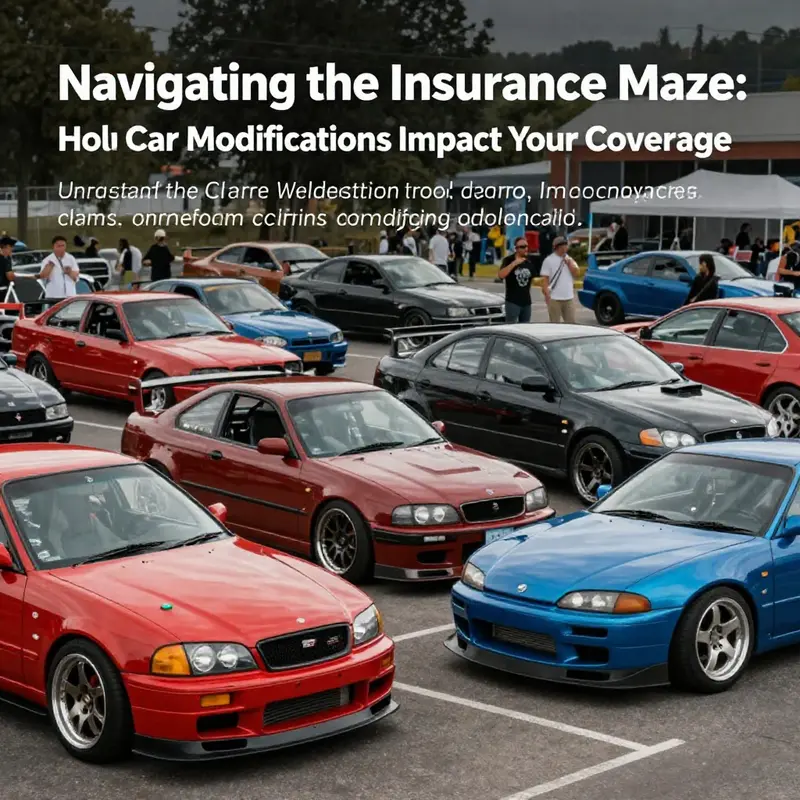 A vibrant gathering of car enthusiasts showcasing modified vehicles, embodying the community's passion while discussing insurance implications.