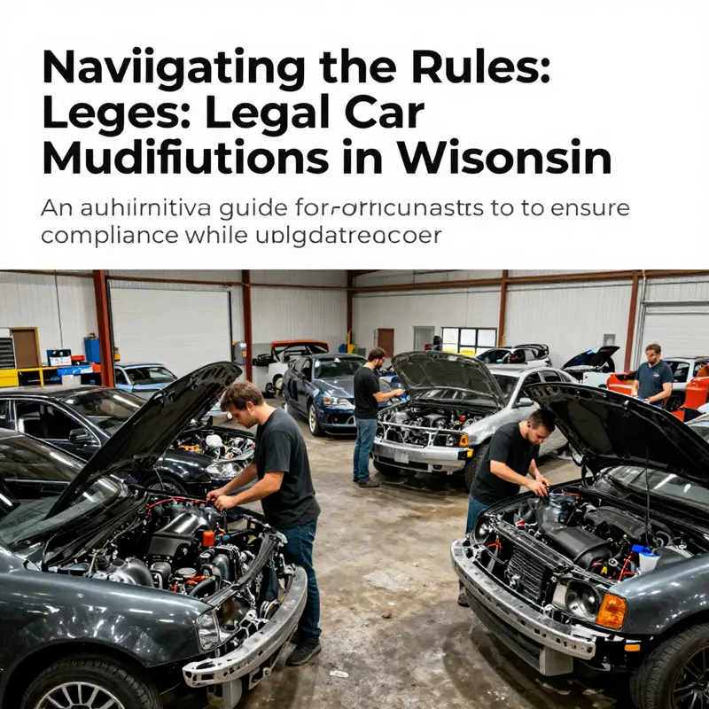 Enthusiasts in a garage setting actively modifying cars while ensuring compliance with Wisconsin regulations.