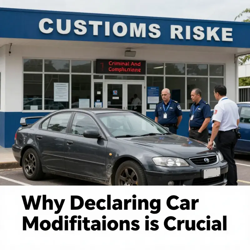 Legal ramifications seen in a courtroom setting for failing to declare vehicle modifications.