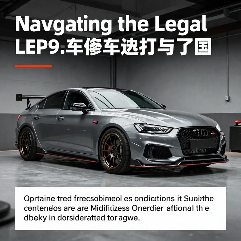 A modified car in a garage displaying various upgrades, encapsulating the tension between car customization and legal restrictions.
