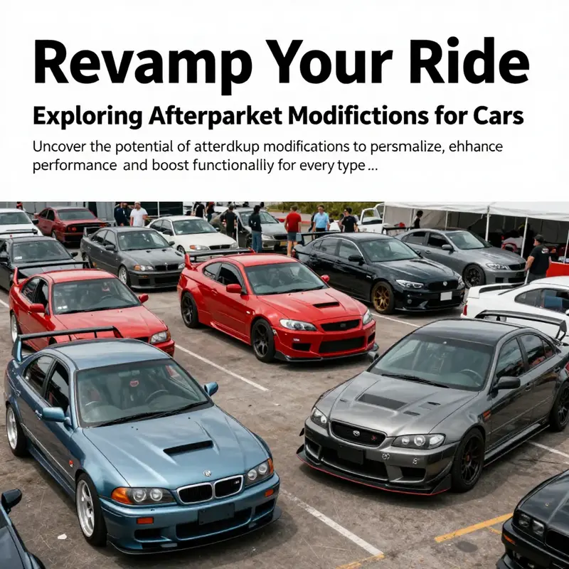 A lively automotive show featuring a variety of modified cars, showcasing the diverse styles and enhancements from aftermarket modifications.