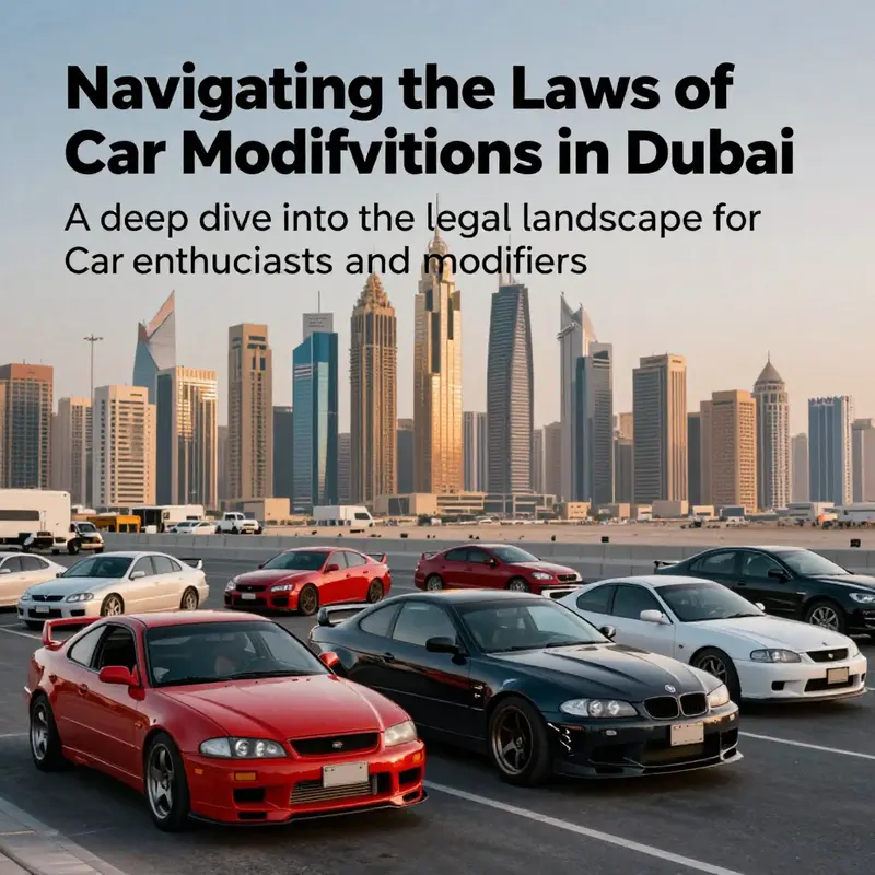 Modified vehicles set against the dramatic backdrop of the Dubai skyline, representing the car culture in the city.