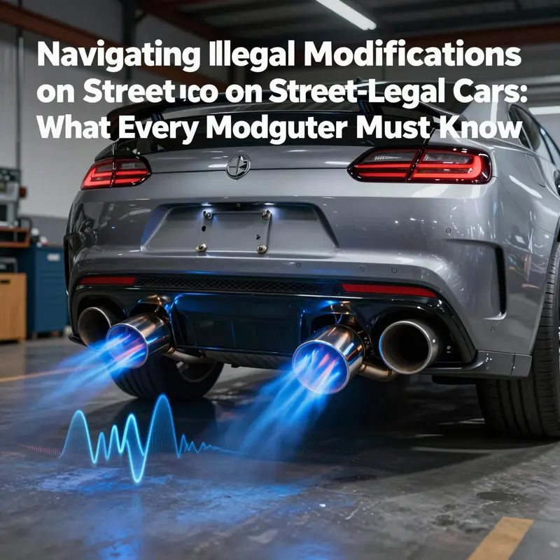 A street-legal car with illegal high-flow exhaust modifications illustrating excessive noise emissions beyond legal limits.