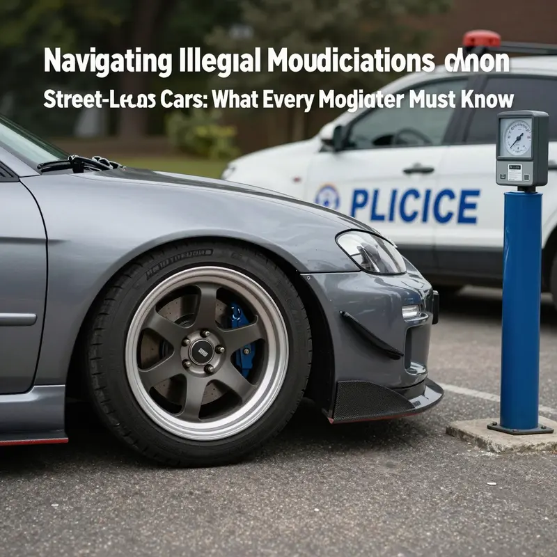 A street-legal car with illegal high-flow exhaust modifications illustrating excessive noise emissions beyond legal limits.