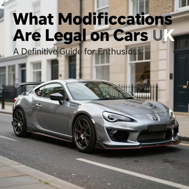 A sports car exhibiting legal aftermarket body and exterior modifications compliant with UK regulations.