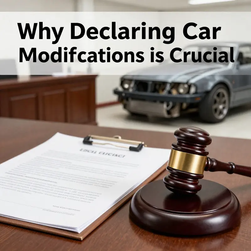 Legal ramifications seen in a courtroom setting for failing to declare vehicle modifications.