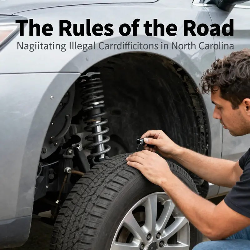A contrast between an elevated car and a standard vehicle showcases the legal height limitations in North Carolina.