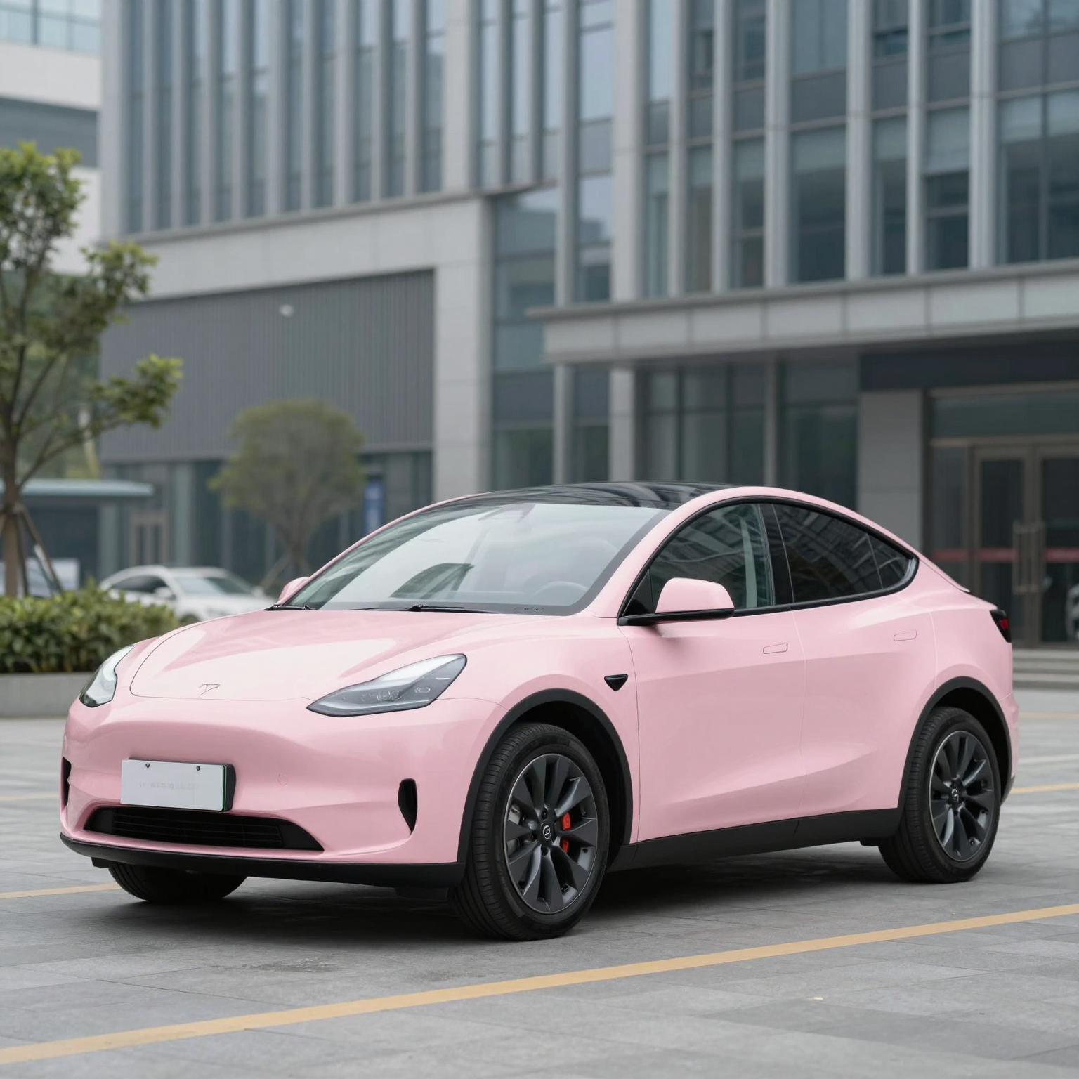 A pink car in an urban setting