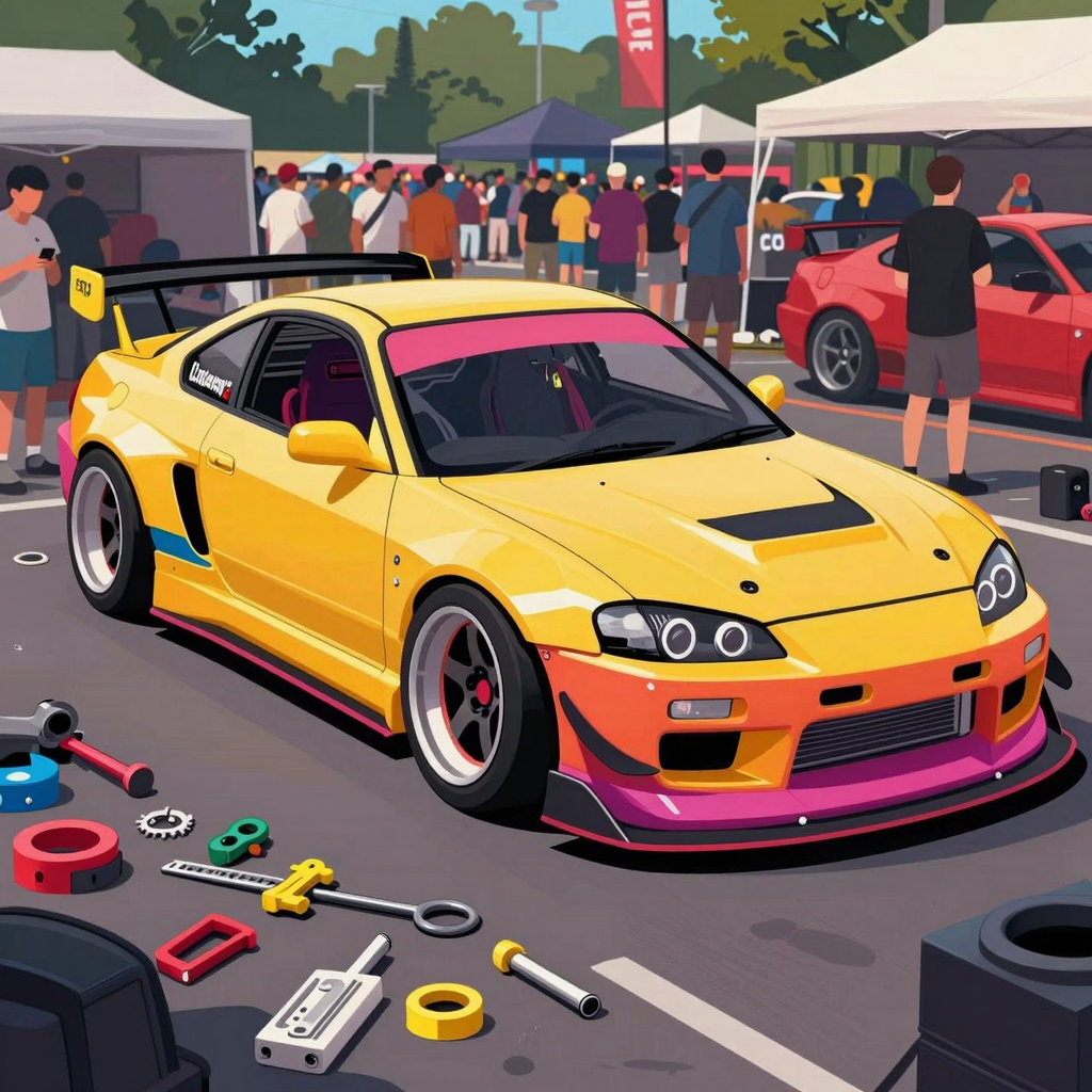 Stylized image of a modified car representing car modification culture