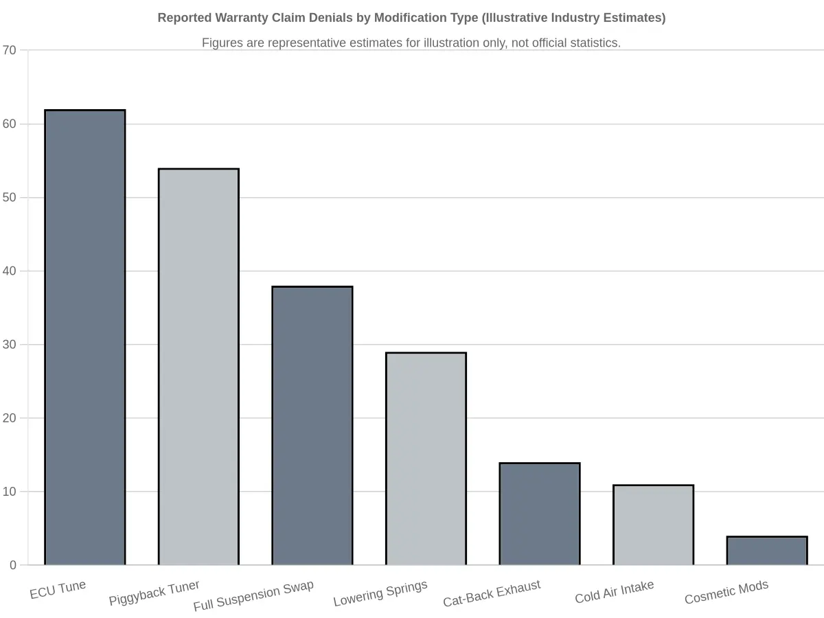 Reported Warranty Claim Denials by Modification Type bar chart